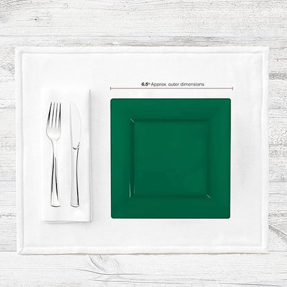 Smarty Had A Party Disposable Plastic Dinnerware, 6.5" Heavy Duty Square Hunter Green Plates for Cakes and Parties, Bulk Supplies for All Occasions (120 Count)