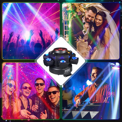 6-Arm 150W RGBW Bee-Eye Spider DJ Moving Head Light – LED Stage Lighting with DMX512, Sound Activated Beam Wash, Strobe & Starry Effects for Clubs, Parties, Weddings, Events