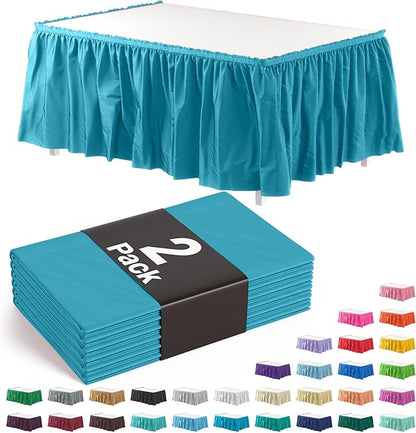 Exquisite Ruffle Table Skirt Turquoise 2 Pack 14 Ft Long Table Skirts for Rectangle Tables 6ft Plus or Round Tables Skirts with Adhesive Strip for Gender Reveal Decor & Happy Birthday Parties