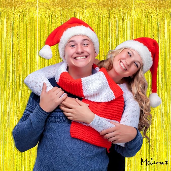 4 Pack Gold Fringe Curtain Backdrop, 3.2Ft x 8.2Ft Sparkle Metallic Tinsel Foil Fringe Streamers Background for Photo Booth Birthday Wedding Baby Shower Party Thanksgiving Christmas Decorations