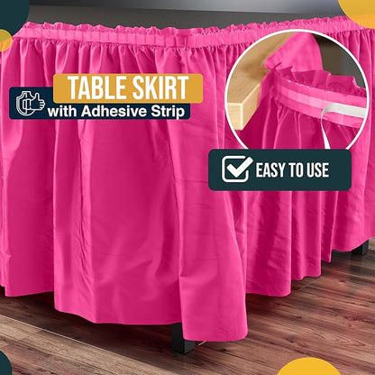 Exquisite Ruffle Table Skirt Cerise 12 Pack 14 Ft Long Table Skirts for Rectangle Tables 6ft Plus or Round Tables Skirts with Adhesive Strip for Gender Reveal Decor & Happy Birthday Parties