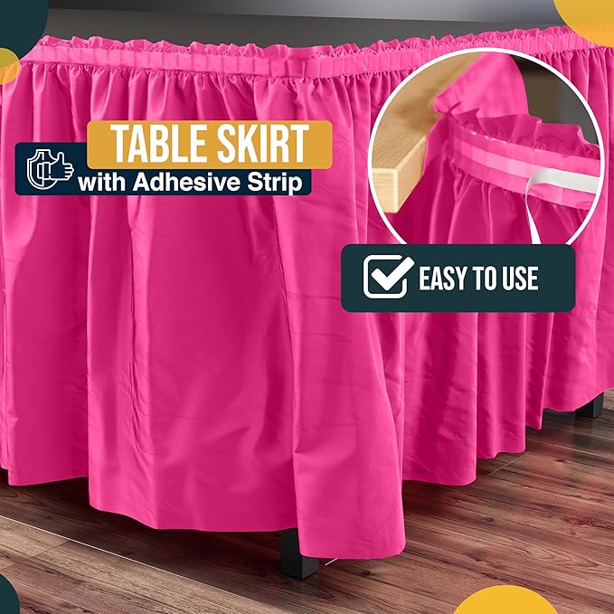 Exquisite Ruffle Table Skirt Cerise 2 Pack 14 Ft Long for Rectangle 6ft Plus or Round Tables With Adhesive Strip for Gender Reveal Decor & Happy Birthday Parties