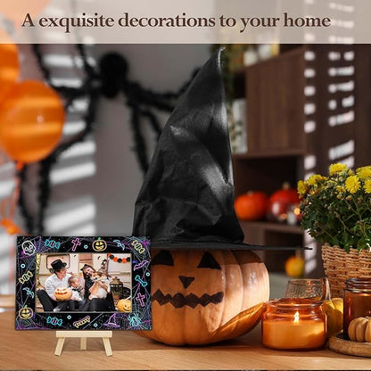 Halloween Picture Frame, 4×6 Pumpkin Wooden Photo Frame for Home Decor Tabletop Display, Web Gifts for Family Friends - A03