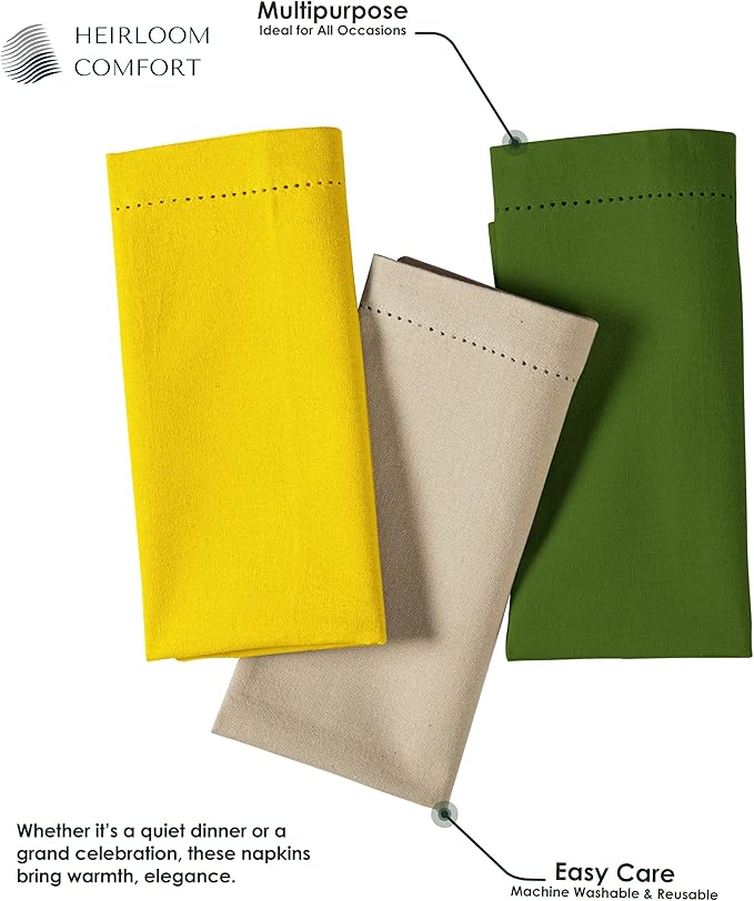 Multi Color Cloth Napkins 18x18 Inch - Set of 12-100% Cotton, Washable - Perfect Hotel Quality Napkin for Table, Dinner, Weddings, Everyday Dining - Lemon Yellow, Beige, Mint Green