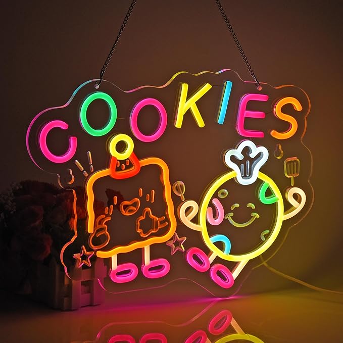 Cookies Neon Sign, Neon Lights Hanging Wall Art Decoration for Store Retail Shop Market Mall Grocery Bakeries Cafés Celebration Home Decor, USB Powered Ultra Bright Dimmable, 15.75×11.8inches