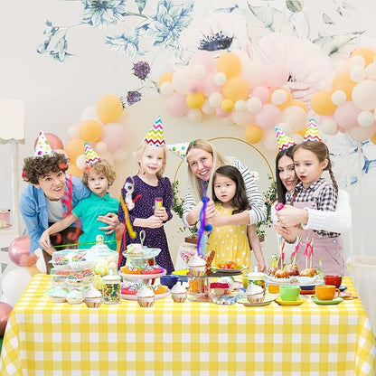 WNINK 4 Pack Light Yellow Gingham Rectangular Plastic Tablecloths, Yellow and White Checkered Disposable Table Covers 54" x 108" for Birthday, Wedding, Bridal Shower, Outdoor Picnic Camping Parties
