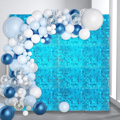 48 PCS Lake Blue Shimmer Wall Backdrop, Square Sequin Photo Backdrops Panel, Glitter Wall Background for Birthdays, Weddings, Halloween, Engagements, Disco Bachelorette Party Decoration (6FTx8FT)