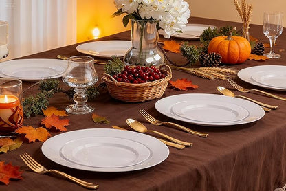 FLOWERCAT 200PCS White Plastic Plates Disposable Plates for Party - Heavy Duty Plastic Plates - 100 10" Dinner Plates and 100 7" Salad Plates for Christmas,Thanksgiving Parties New Year and Events