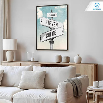 Personalized Vintage Street Sign For Couples, Custom Street Sign Canvas Poster Wall Art With Names, Gift For Valentine