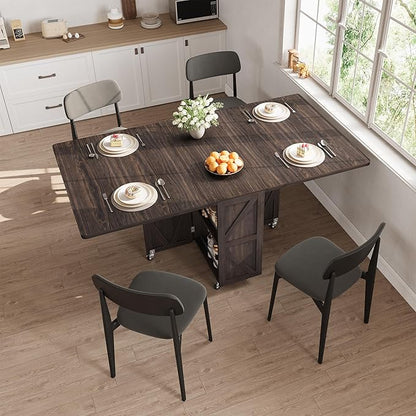 Space Saving Folding Dining Table for 2-4, Farmhouse Foldable Dining Table with Drawer and Storage Shelf, 6 Wheels Drop Leaf Kitchen Dining Room Table for Small Space (Walnut, 47.2" x 23.6" x 29.9")