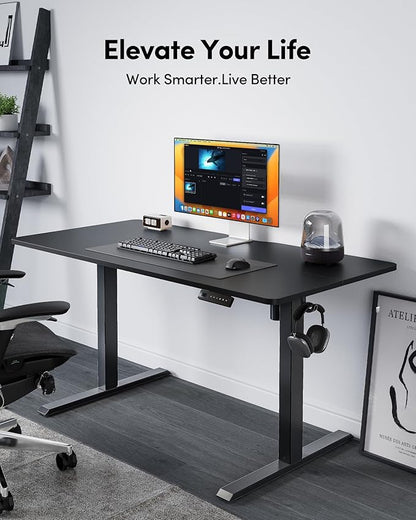 FEZIBO 60 x 24 Inchs Electric Standing Desk, Height Adjustable, Sit Stand Up, Computer Office Desk with Splice Board, Black Frame/Black Top