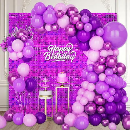 48 PCS Purple Shimmer Wall Backdrop, Laser Square Sequin Photo Backdrops Panel, Glitter Wall Background for Birthdays, Weddings, Halloween, Engagements, Disco Bachelorette Party Decoration (6FTx8FT)