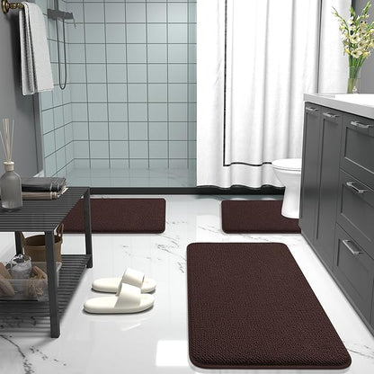 OLANLY Thick Memory Foam Bath Mat Rug 35x24, Extra Soft Absorbent Bathroom Rug, Quick Dry Bath Mats, Non-Slip, Machine Washable Carpet for Bathroom, Tub and Shower, Home Decor Accessories, Brown