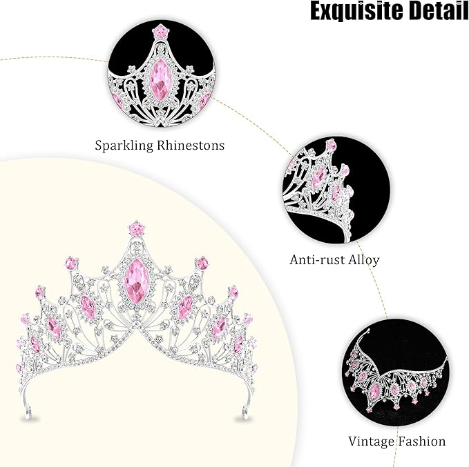 TAROSE Silver Tiaras for Women and Girls, Crystal Gold Crowns for Women, Hair Accessories for Bride/Halloween/Prom/Birthday