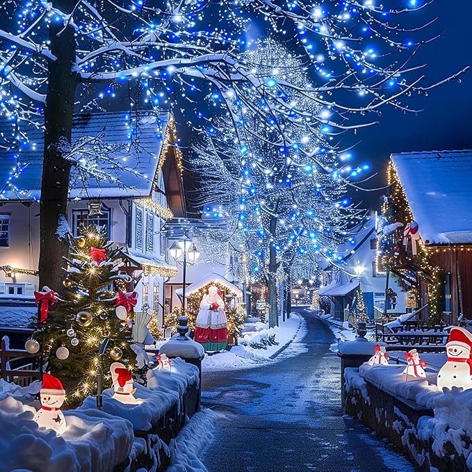 JMEXSUSS Blue and White Christmas Lights Outdoor with Remote, 600 LED String Lights Indoor Clear Wire, 168ft Christmas Fairy Lights Plug in for Bedroom Tree Birthday Party Christmas Decorations