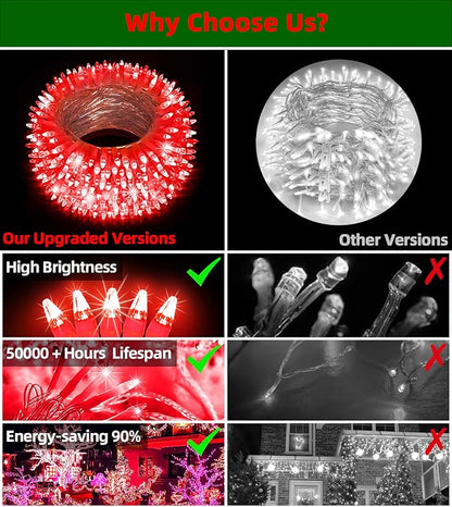 750 LED Chrstmas Lights, 240ft Outdoor Christmas String Lights with 12 Modes, Red LED String Lights with Timer Dimmable Waterproof for Tree Fence Garden Xmas Wedding Party Decor Red