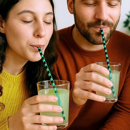 100 Black and Green Checkered Straws - Disposable Paper 7.75 Inch Straws for Demon Anime Themed Party - Party On Tap