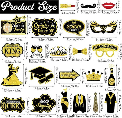 Generic 23 Pcs Homecoming Photo Booth Props Kit - Funny Homecoming Dance Party Photo Booth Props for High School or College Homecoming Party Decorations Supplies Favors, Black Gold Selfie Props