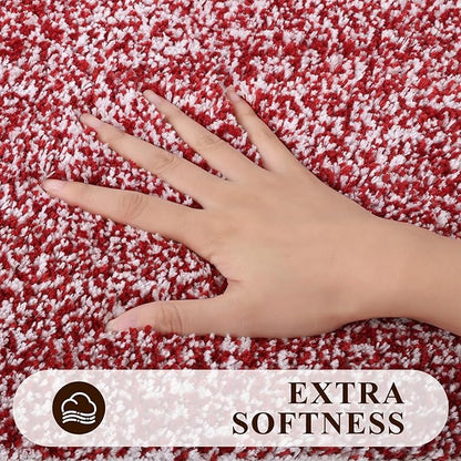 Pauwer Bathroom Rugs Sets 3 Piece Bathroom Shower Rugs with U-Shaped Contour Toilet Mat Absorbent Microfiber Plush Bath Mats Non Slip Bath Rugs Machine Washable Shaggy Bath Floor Mats, Red