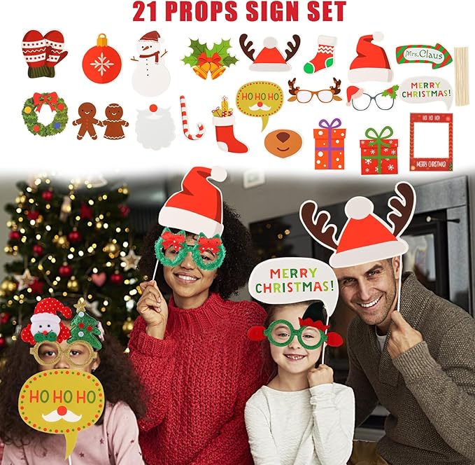 Large Opulent Christmas Photo Booth Props, Xmas Party Supplies, PhotoBooth Props for Xmas, Funny Christmas Hats, Eyeglasses, Headhand, Photo Booth Props for Xmas Party