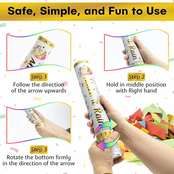 12 Pack 12 Inch Confetti Poppers, Biodegradable Confetti Popper Set for Wedding, Birthday Party Celebrations | Releases 15 ft in the Air