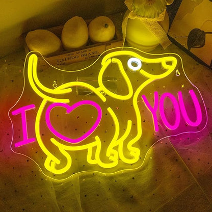 Lucunstar Dog Neon Sign I Love You Neon Signs for Wall Decor Dog LED Light for Pet Shop Wall USB Connectivity Adjustable Brightness Pink LED Sign for Party Decor Gifts for Animal Lover Valentine's Day