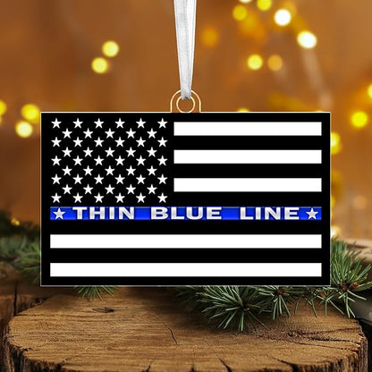 FLAGWIX Police Christmas Ornaments - Thin Blue Line Acrylic Christmas Ornaments 2025 for Tree Decorations - Police Gifts for Men Women, Inspirational Cop Gifts for Men Dad Grandpa