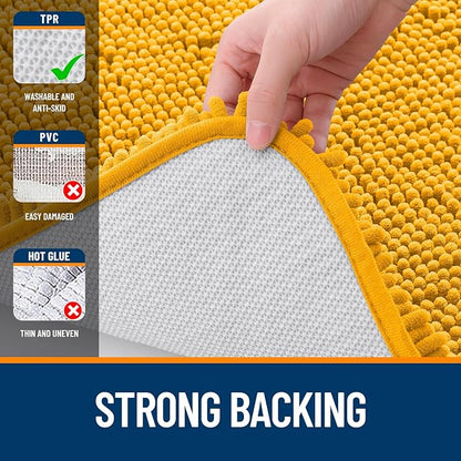 OLANLY Bathroom Rugs 44x24, Extra Soft Absorbent Chenille Bath Rugs, Rubber Backing Quick Dry, Machine Washable Bath Mats for Bathroom Floor, Tub and Shower, Home Decor Accessories, Golden Yellow