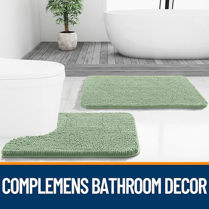 OLANLY Toilet Rugs U-Shaped 24x20, Extra Soft Absorbent Chenille Contour Bathroom Rugs for Toilet, Dry Quickly, Machine Washable, Non-Slip Bath Mat, Sage Green