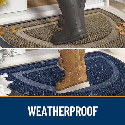 OLANLY Half Circle Door Mat Indoor Outdoor Entrance Welcome, Waterproof All-Season, All-Weather Doormat, Sturdy Natural Rubber, Low Profile, Easy Clean Patio Porch Entryway Mat, 33x21, Beige