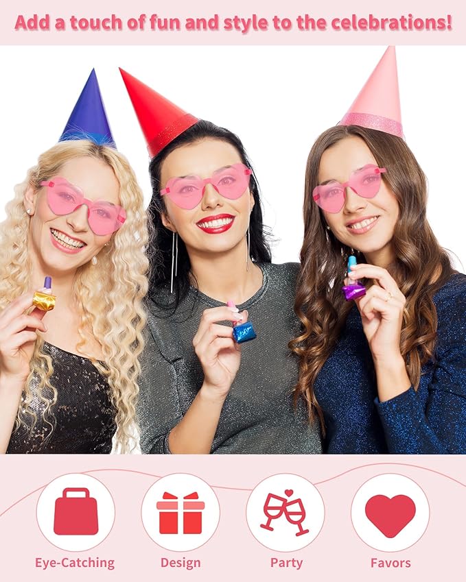 12 Pairs Heart Sunglasses for Women Bulk Transparent Pink Heart Shaped Sunglasses Bachelorette Party Glasses Fun Glasses for Party Favor to Add A Splash of Fun And Style