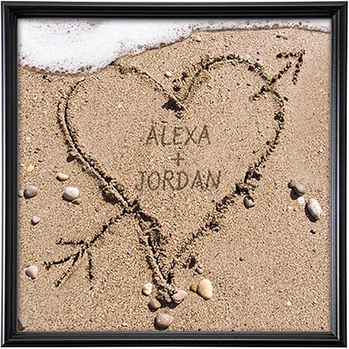 Let's Make Memories Personalized Canvas Wall Art For Couples - Engagement, Wedding, Newlyweds, Anniversary - Home Decor - Heart in Sand - Framed Canvas - 11x11