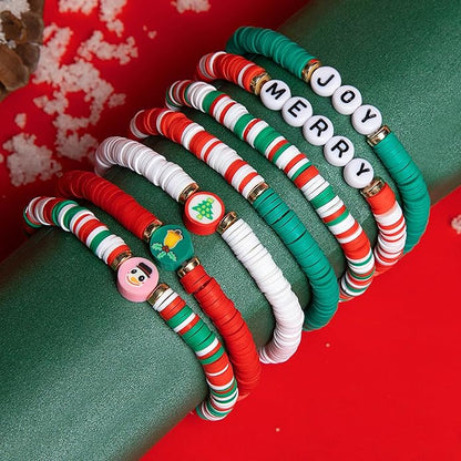 Artlunar 6 Pack Christmas Bracelets: Joy & Merry Candy-Style Stacks for Women & Teens - Perfect Christmas Gifts - Age 3 to Adult