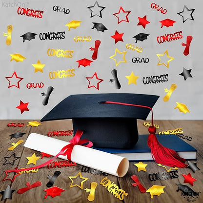 KatchOn, Shiny Congrats Grad Confetti 2025 - Pack of 1300 | Black, Red and Gold Graduation Confetti Class of 2025, Graduation Decorations 2025 | Class of 2025 Decorations