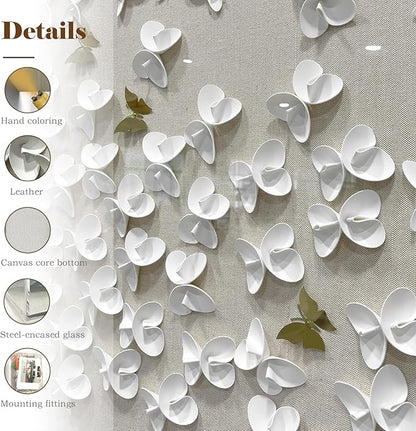 BrightA3D Textured wall decorations, leather and metal-tinged golden and white metal butterfly wall sculptures, large artworks, gradient colors, modern artworks, suitable for decoration in living rooms and bedrooms. 31.5"x31.5"