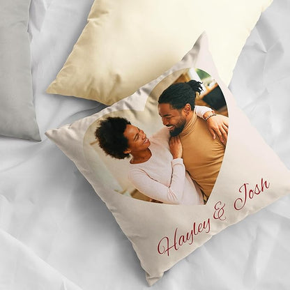 Be Burgundy Custom Heart Photo Pillow Cover 16x16 Inch – Personalized Couple Pillow with Names, Romantic Photo Cushion for Lovers, Engagement, Anniversary, or Wedding Gift for Him or Her