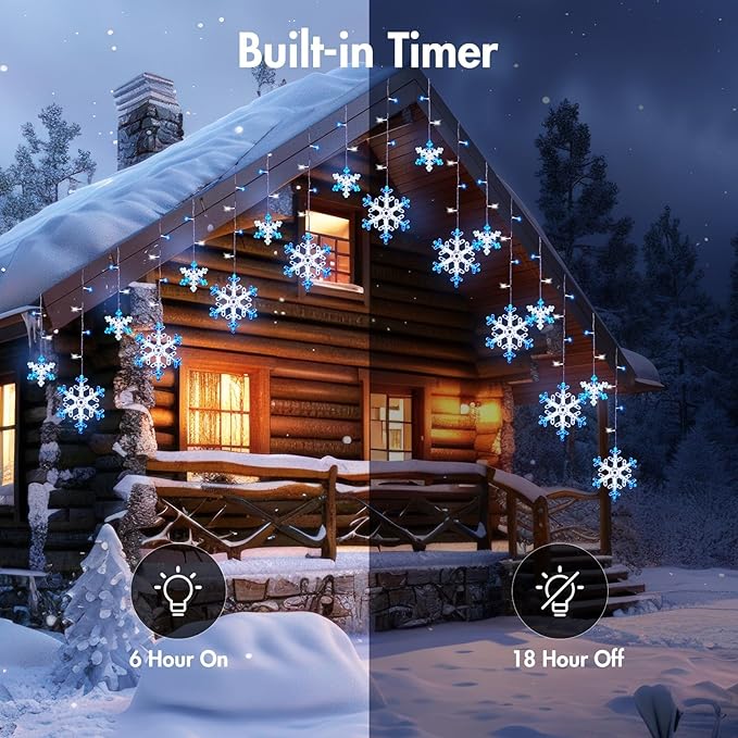 Minetom Christmas Snowflake Lights - 2 Pack 13 ft 192 LED Icicle Lights with 16 Drops, 12 Modes and Timer, IP65 Waterproof Connectable Christmas Light for House Eave Window Indoor Outdoor Decoration