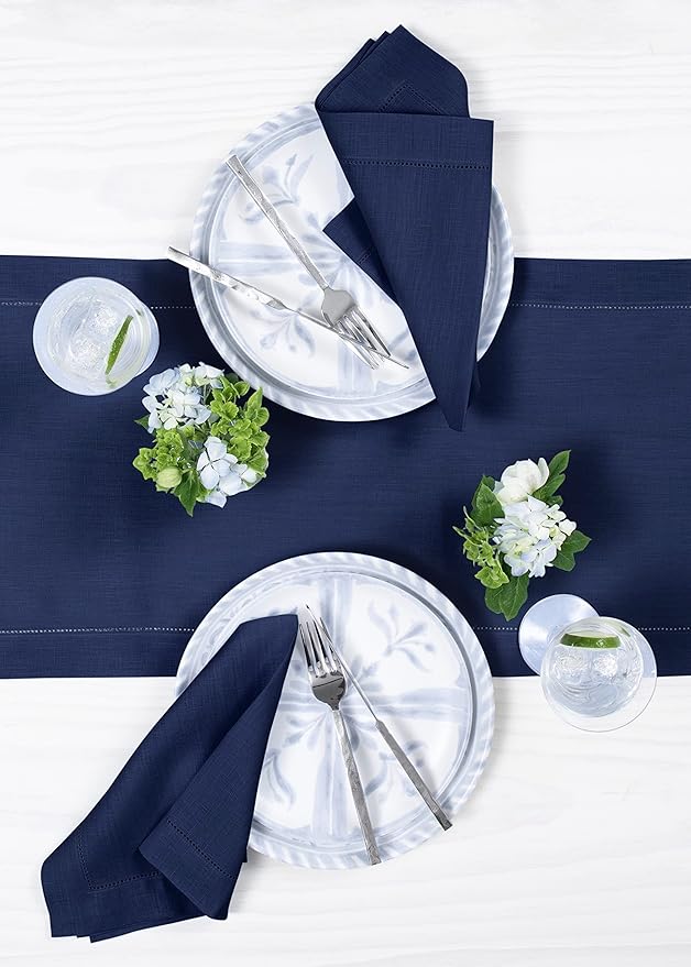 Solino Home Linen Navy Blue Table Runner 108 Inches Long - 100% Pure Linen 14 x 108 Inch Table Runner for Fall, Autumn, Christmas, New Year - Classic Hemstitch