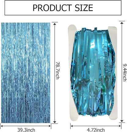 2 Pack Blue Backdrop Curtain Tinsel Streamers Ocean Themed Decor Birthday Party Decorations Foil Fringe Backdrop Graduation Baby Shower Bachelorette Winter Party Decorations Supplies