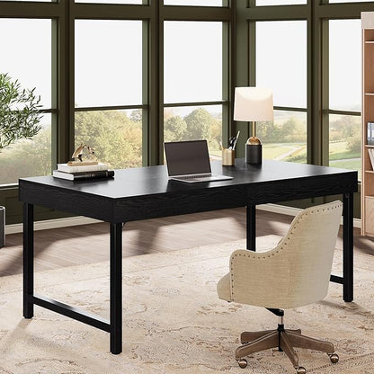 Tribesigns 55" Industrial Executive Desk for Home Office, Rustic Simple Computer Laptop Desk with Strong Metal Legs, Study Writing Table Business Workstation, Small Conference Table Black
