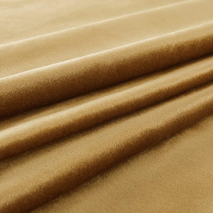 PRIMROSE Golden Velvet Curtains 90 inch Long for Living Room,Set of 2 Panels Blackout Rod Pocket Back Tab Window Treatment Room Darkening Heavy Decorative Curtains Drapes for Bedroom