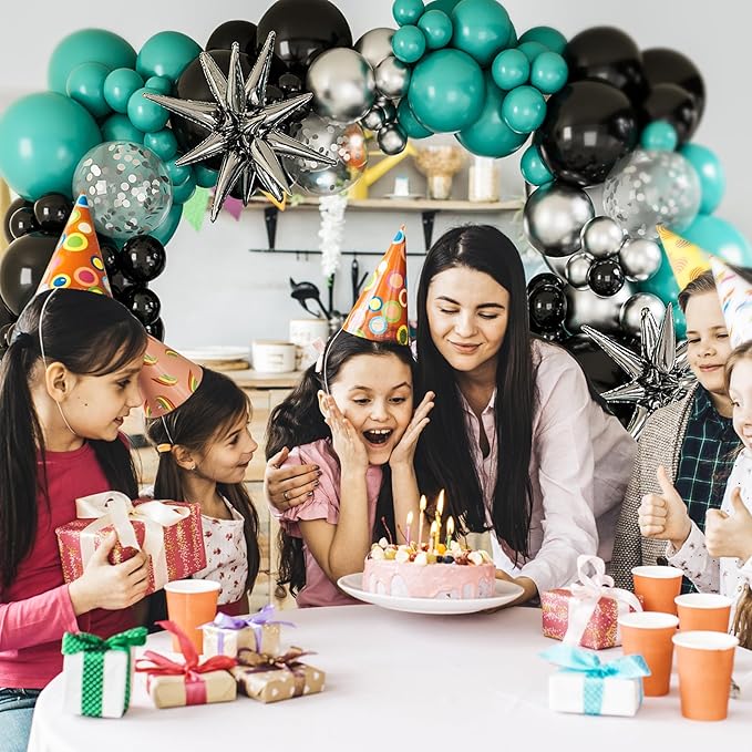 Teal Balloon Garland Arch Kit,127Pcs Teal Blue Black and Silver Balloon for Gender Reveal Birthday Wedding Baby Shower Graduation Party Decorations