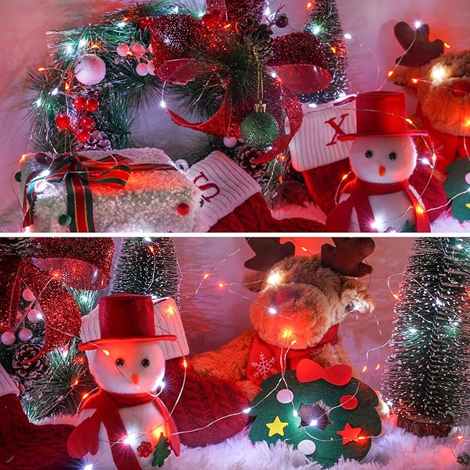 4Pack 80FT 240LED Fairy Lights Battery Operated with Remote & Timer 8 Modes Twinkle String Lights Battery Powered Indoor Outdoor Waterproof for Bedroom Classroom Christmas Décor, Red & Cool White