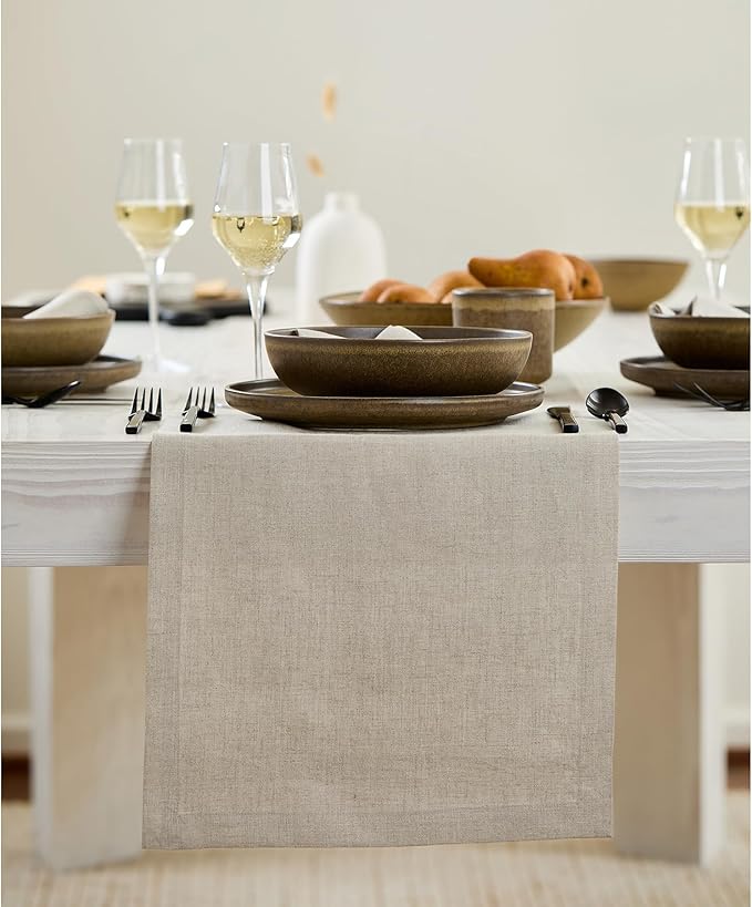 Solino Home Linen Natural Table Runner 48 Inches - 100% Pure Linen Small Table Runner 14 x 48 Inch Ideal for Dresser and Coffee Tables - Fall, Autumn, Christmas, Holiday, New Year - Fete