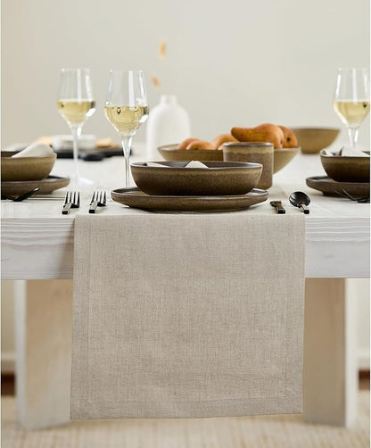 Solino Home Linen Natural Table Runner 48 Inches - 100% Pure Linen Small Table Runner 14 x 48 Inch Ideal for Dresser and Coffee Tables - Fall, Autumn, Christmas, Holiday, New Year - Fete