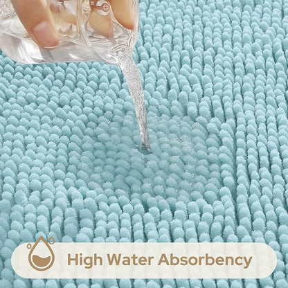 HOMEIDEAS 3 Pieces Bathroom Rugs, Ultra Soft Non Slip Absorbent Chenille Toilet Bath Mat Set (Light Blue)