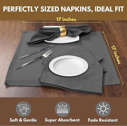 Native Fab Solid Cloth Napkin Set of 4, 100% Cotton, Washable, Reusable Dinner Cloth Napkin 17x17 inches, Table Decor Napkins for Dinner, Events, Grey