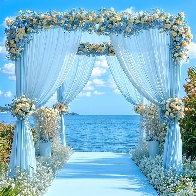 32 x 10ft Baby Blue Backdrop Curtain for Baby Shower Blue Photo Backdrop Curtains Wrinkle Free Drapes for Backdrop Soft Long Curtains for Backdrop Decoration Birthday Parties Wedding Baptism, 8 Panels
