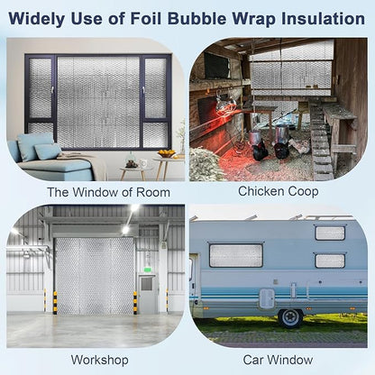 Double Reflective Bubble Foil Insulation Foam, 23.6 in x 25.3 ft Aluminum Foil Thermal Insulation Radiant Barrier for Windows, Garage Door, RV, Roof