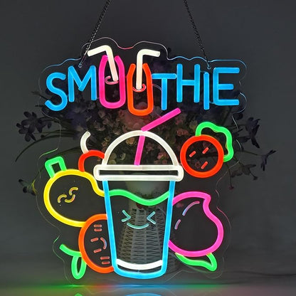 Smoothie Neon Sign, Neon Lights Hanging Wall Art Decoration for Juice Bar Restaurant Store Shop Market Food Truck Cafe Home Decor, USB Powered Ultra Bright Dimmable,15.35×12.6inches